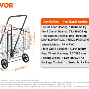 Folding Shopping Cart with Waterproof Removable Liner
