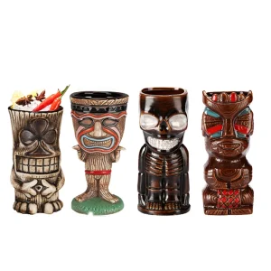 Ceramic Tiki Mugs Hawaiian Luau Cocktail Glasses