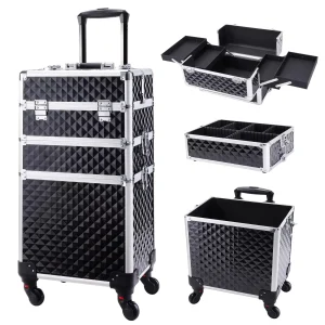 Rolling Lockable 3-in-1 Makeup Case Trolley Large