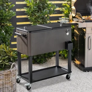 80-Quart Rolling Cooler Cart with Wheels